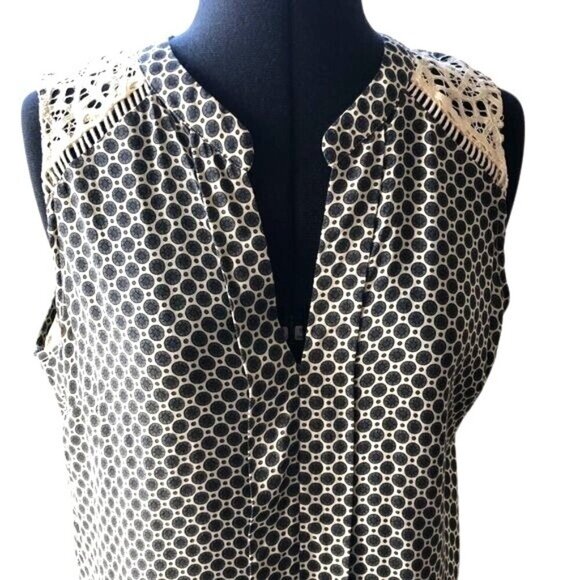 Heartloom Sleeveless Navy & Blue Boho Lace Back Tunic Top L - Picture 2 of 9